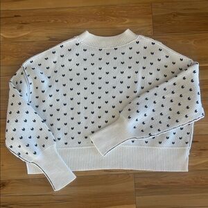 Free People White Crewneck Sweater with Black Dot Motif